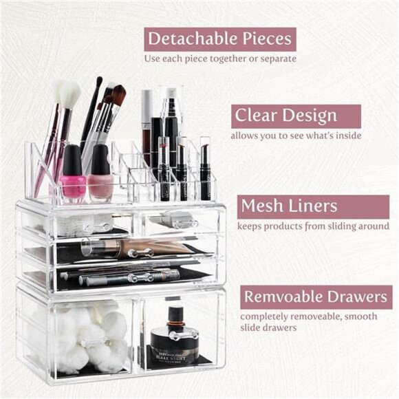 Masirs Clear Cosmetic Storage Organizer, Classy Design, Versatile, Simplifies - Picture 3 of 6